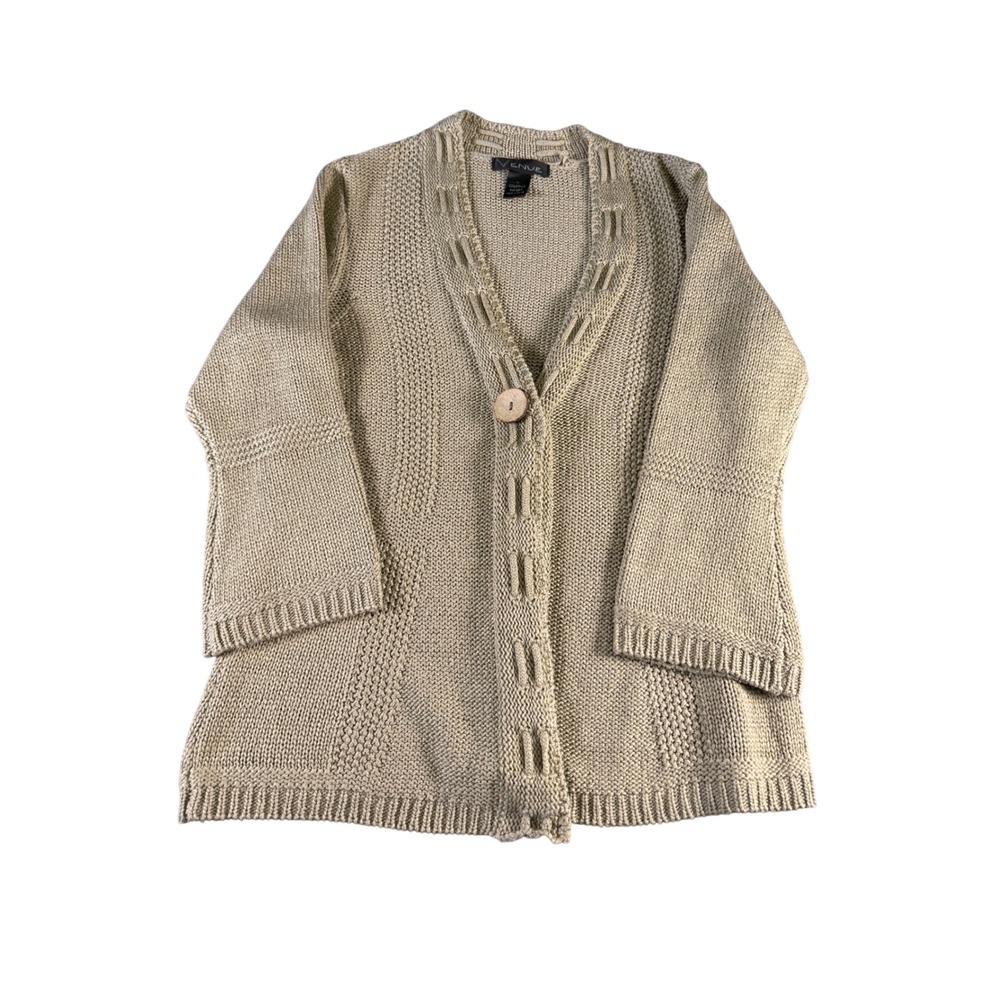 VENUE Textured Knit Button Front Long Cardigan Sweater Tan Beige Women Size LL
